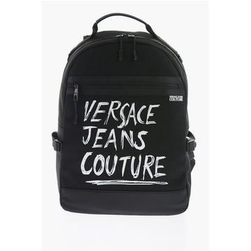 Versace JEANS COUTURE Canvas Backpack with Printed Contrasting Logo