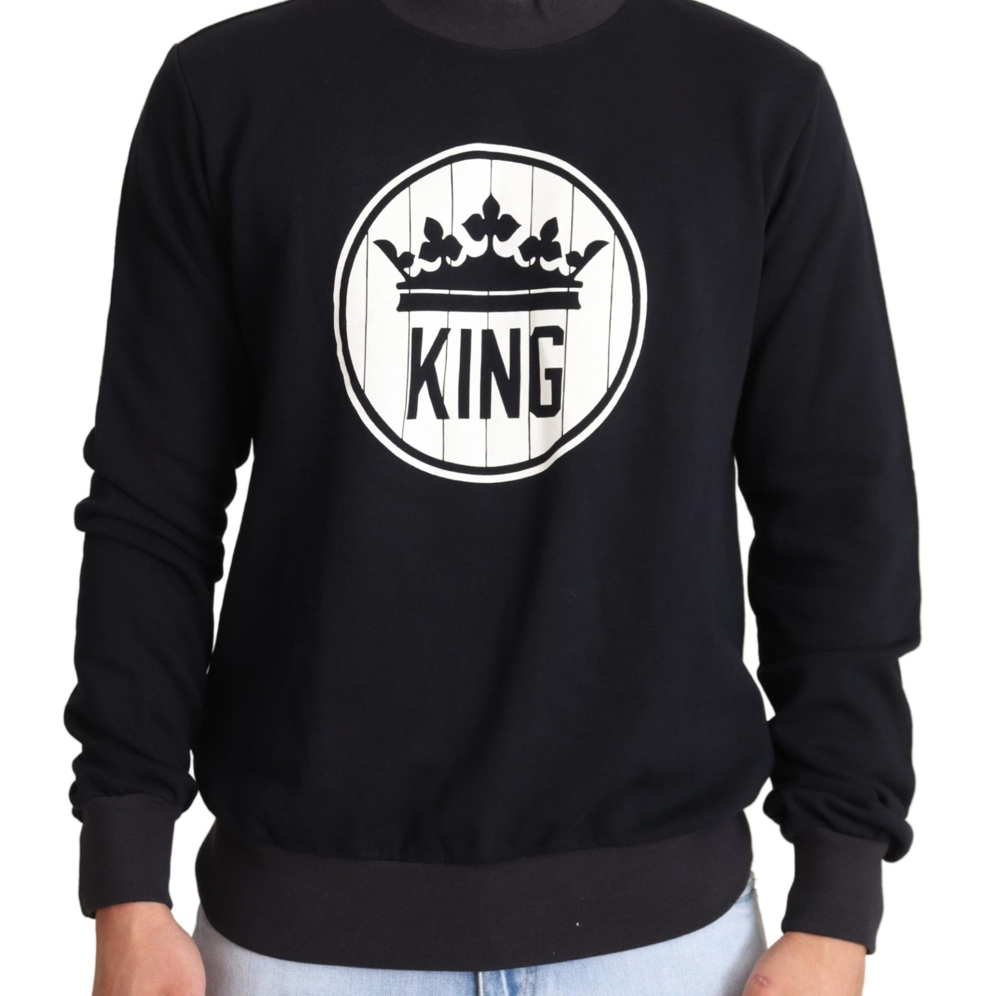 Dolce & Gabbana Blue Crown King Cotton Pullover Sweater