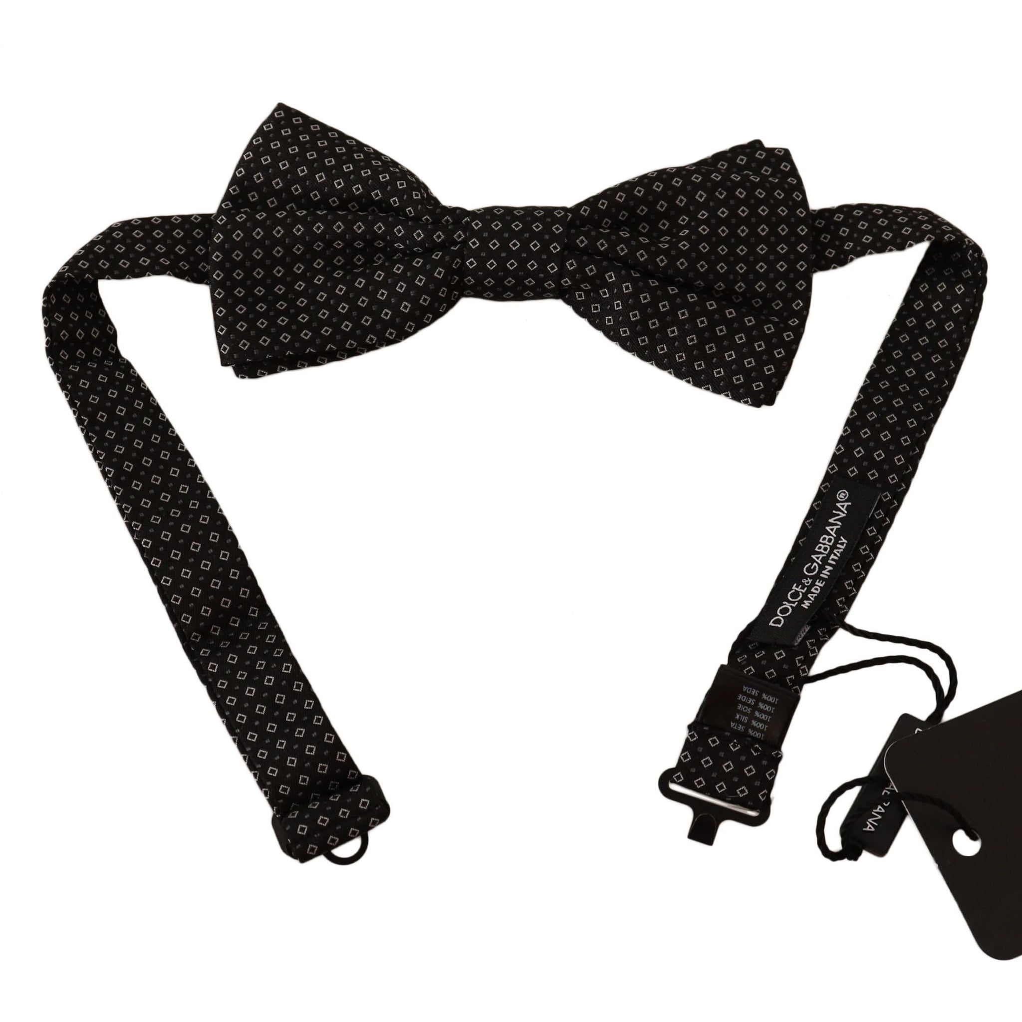 Dolce & Gabbana Black Patterned Adjustable Neck Papillon Bow Tie