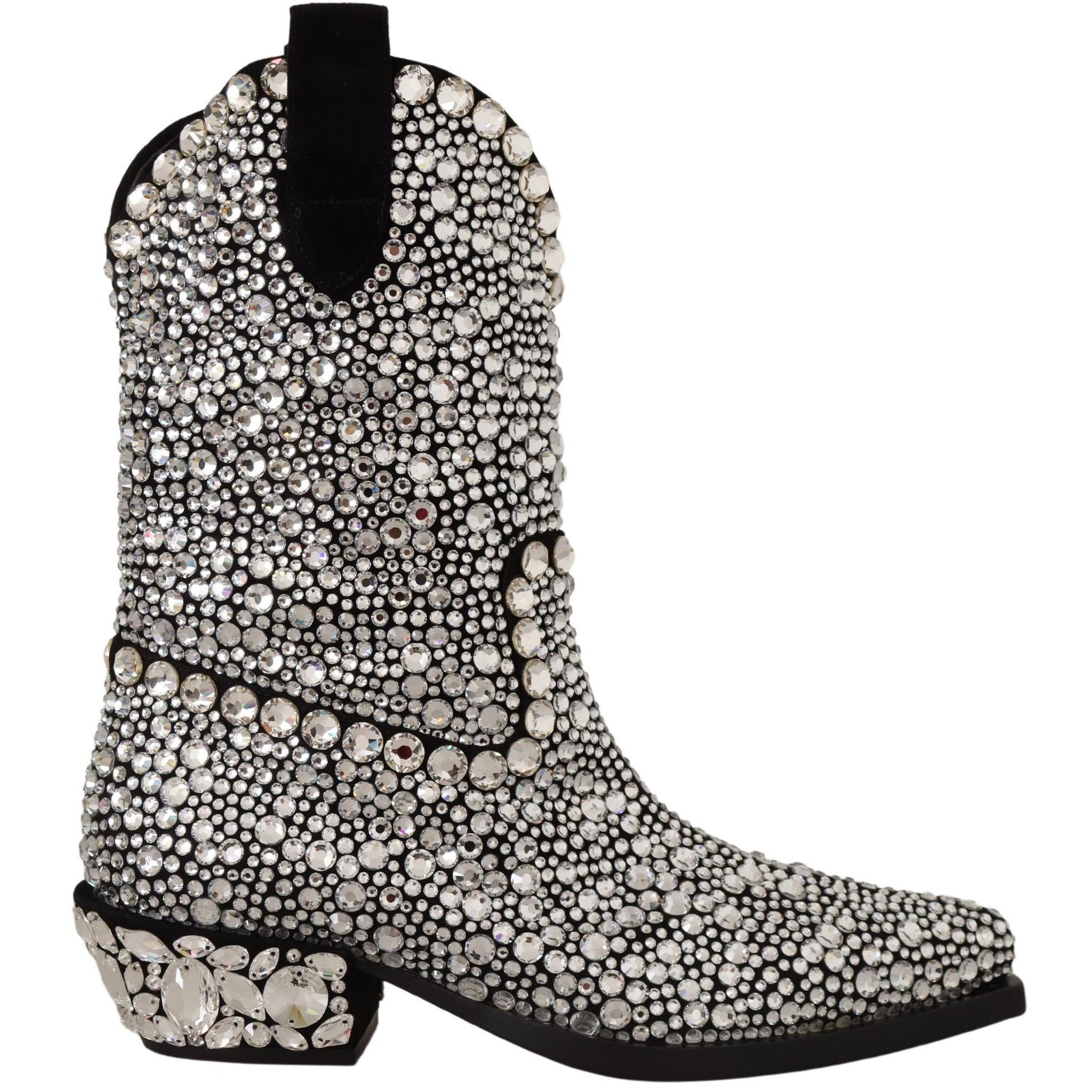 Dolce & Gabbana Black Suede Strass Crystal Cowgirl Boots