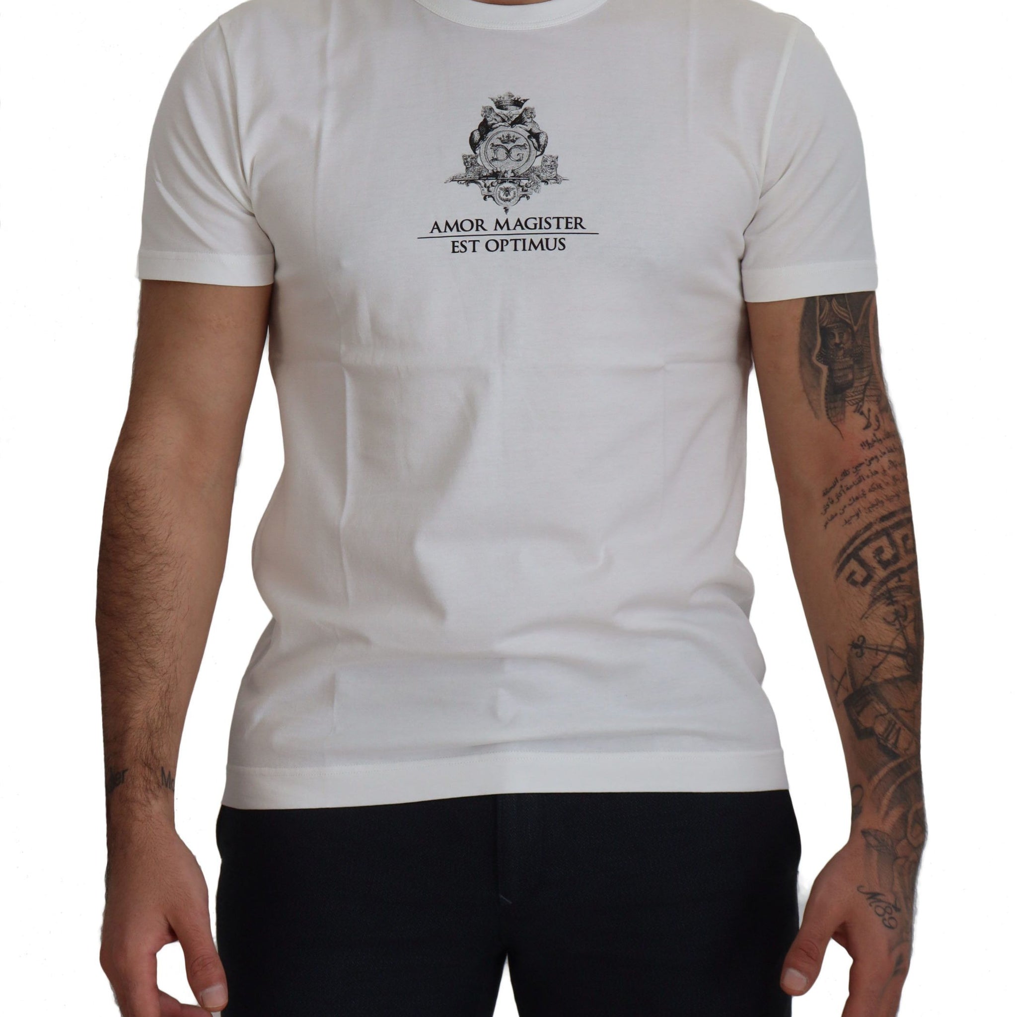 Dolce & Gabbana White Logo Cotton Amor Magister T-shirt