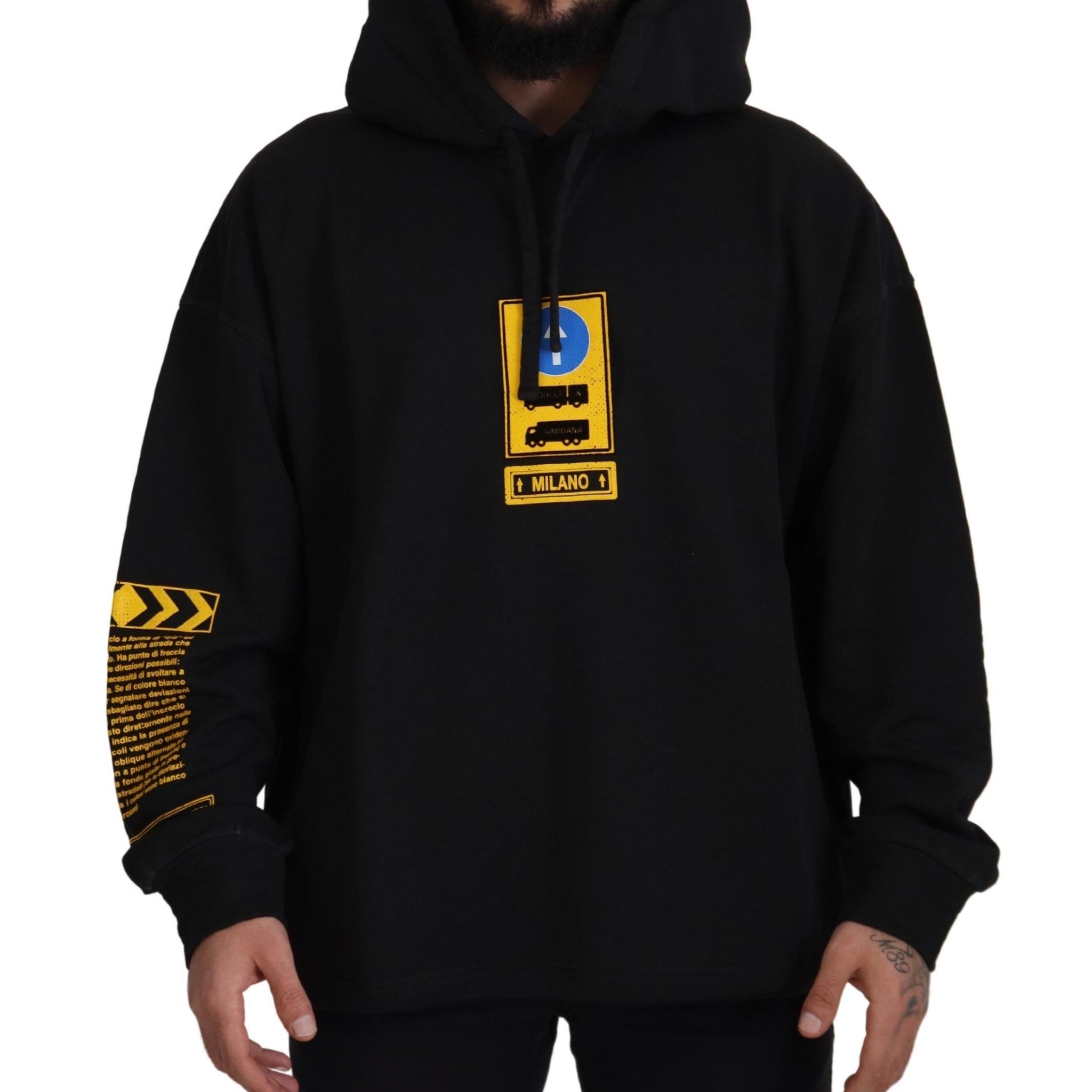 Dolce & Gabbana Black Cotton Hooded DG Shield Pullover Sweater