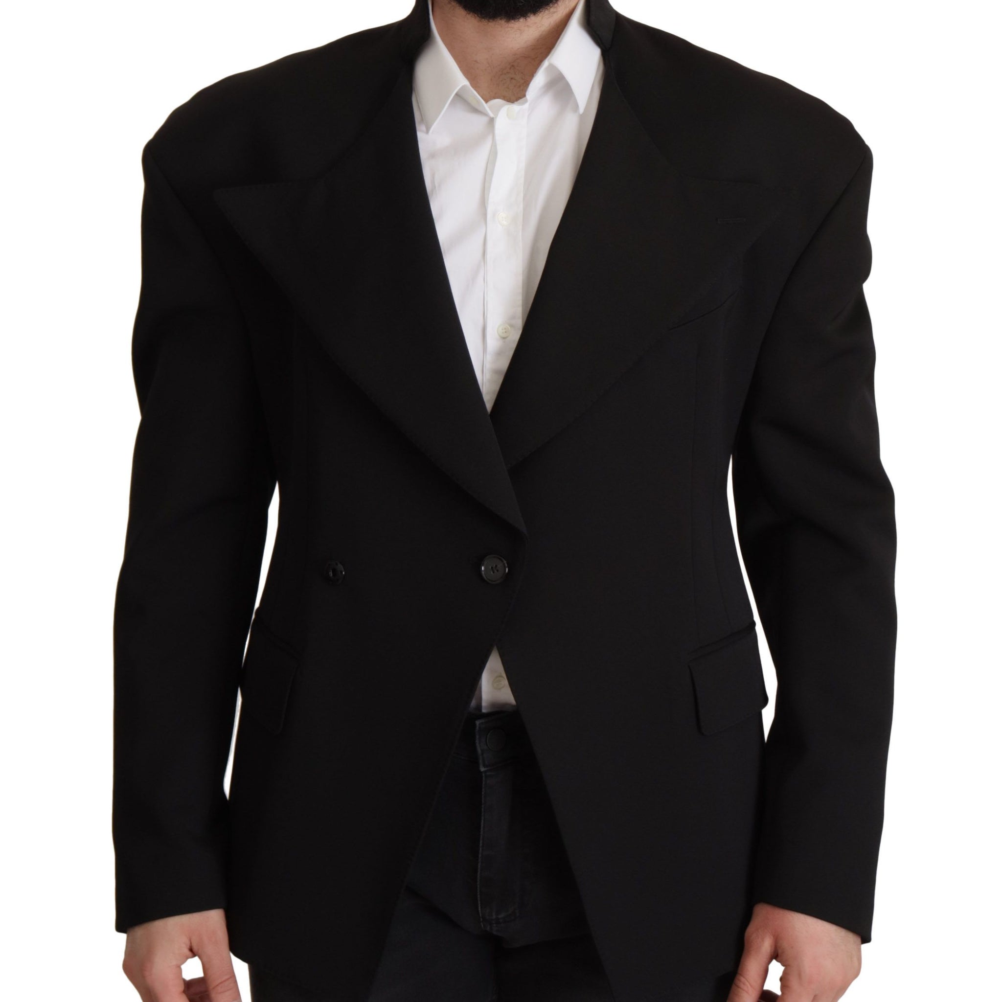 Dolce & Gabbana Black Wool Single Breasted Jacket Blazer