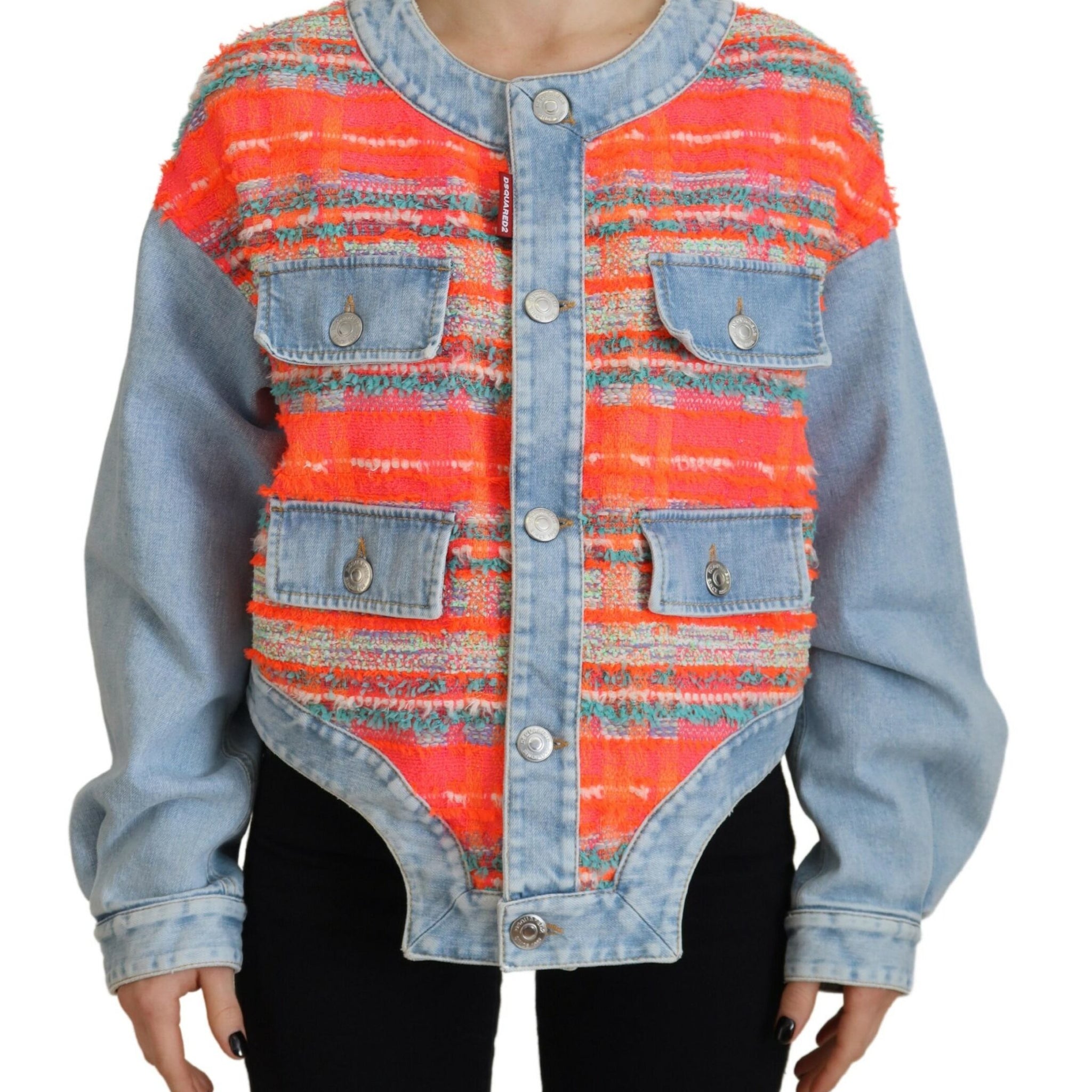 Dsquared² Orange Blue Panelled Button Front Denim Jacket