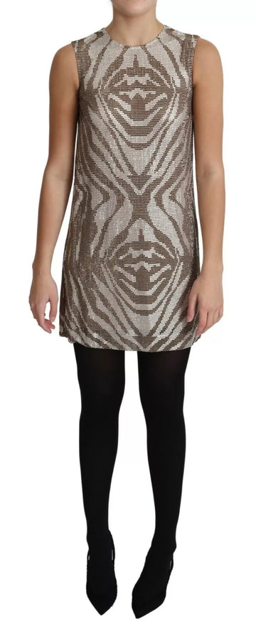 Dolce & Gabbana Brown Crystal Shift Mini Zebra Silver Dress