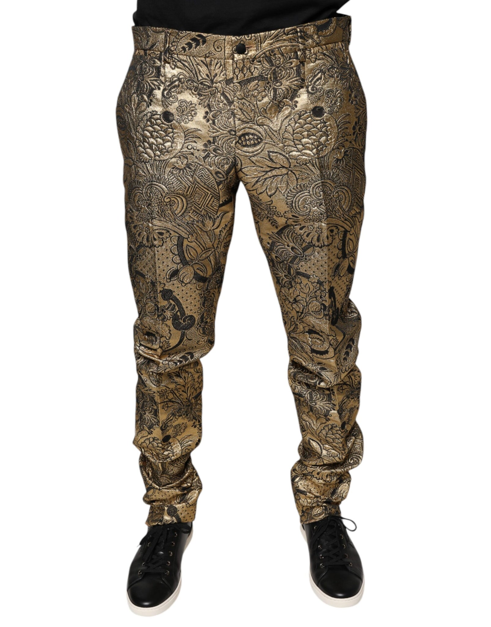Dolce & Gabbana Gold Floral Jacquard Men Dress Pants