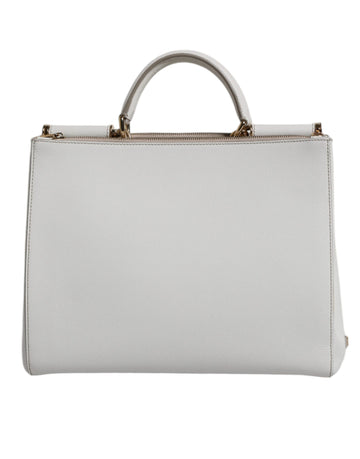 Dolce & Gabbana White Leather Logo Top Handle Tote Crossbody Bag