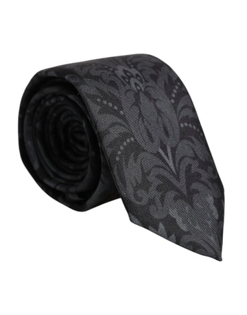 Dolce & Gabbana Black Gray Flower Print Adjustable Necktie Tie