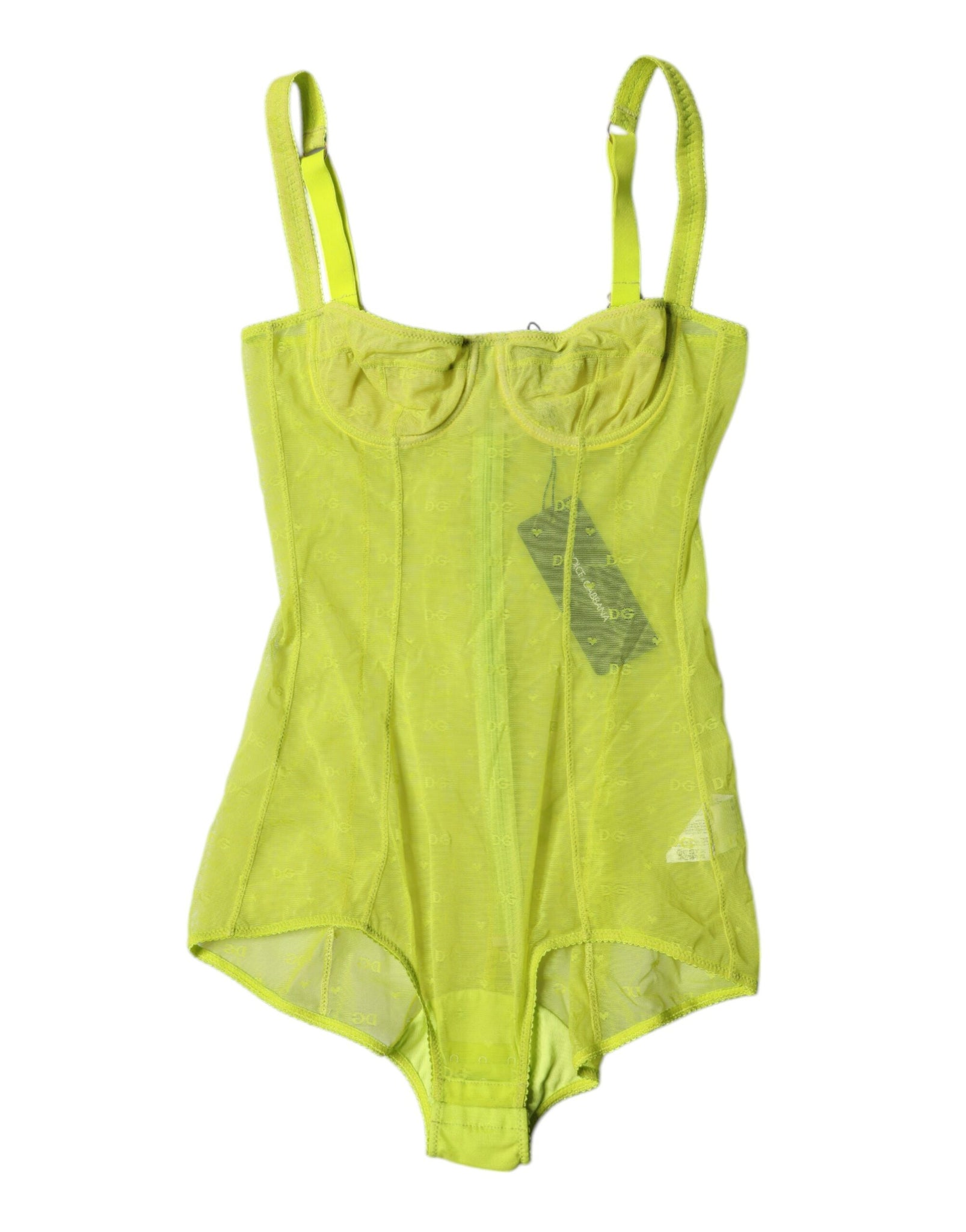 Dolce & Gabbana Green Tulle Balconette Bra Bodysuit Underwear