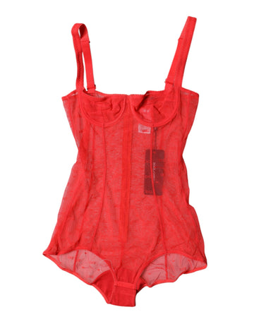 Dolce & Gabbana Red Tulle Balconette Bra Bodysuit Underwear