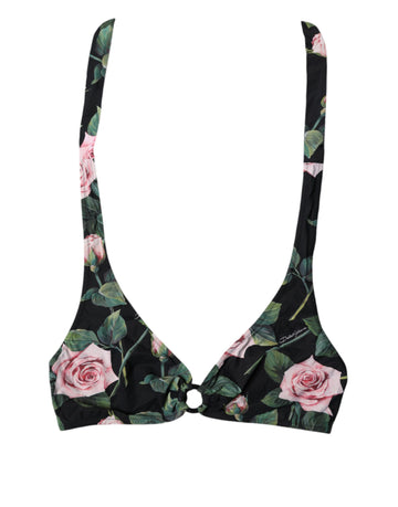 Dolce & Gabbana Black Lily Halter Beachwear Bikini Top Swimwear