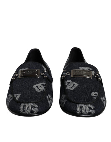 Dolce & Gabbana Black Logo Cotton Loafers Formal Dress Shoes