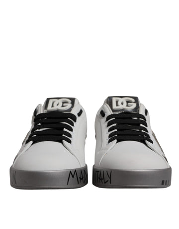 Dolce & Gabbana White Silver Crystal Logo Portofino Sneakers Shoes
