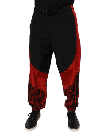 Dolce & Gabbana Black Red Leopard Jogger Sweatpants Pants