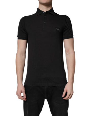 Dolce & Gabbana Dark Gray Logo Plaque Cotton Men Polo Shirt T-shirt