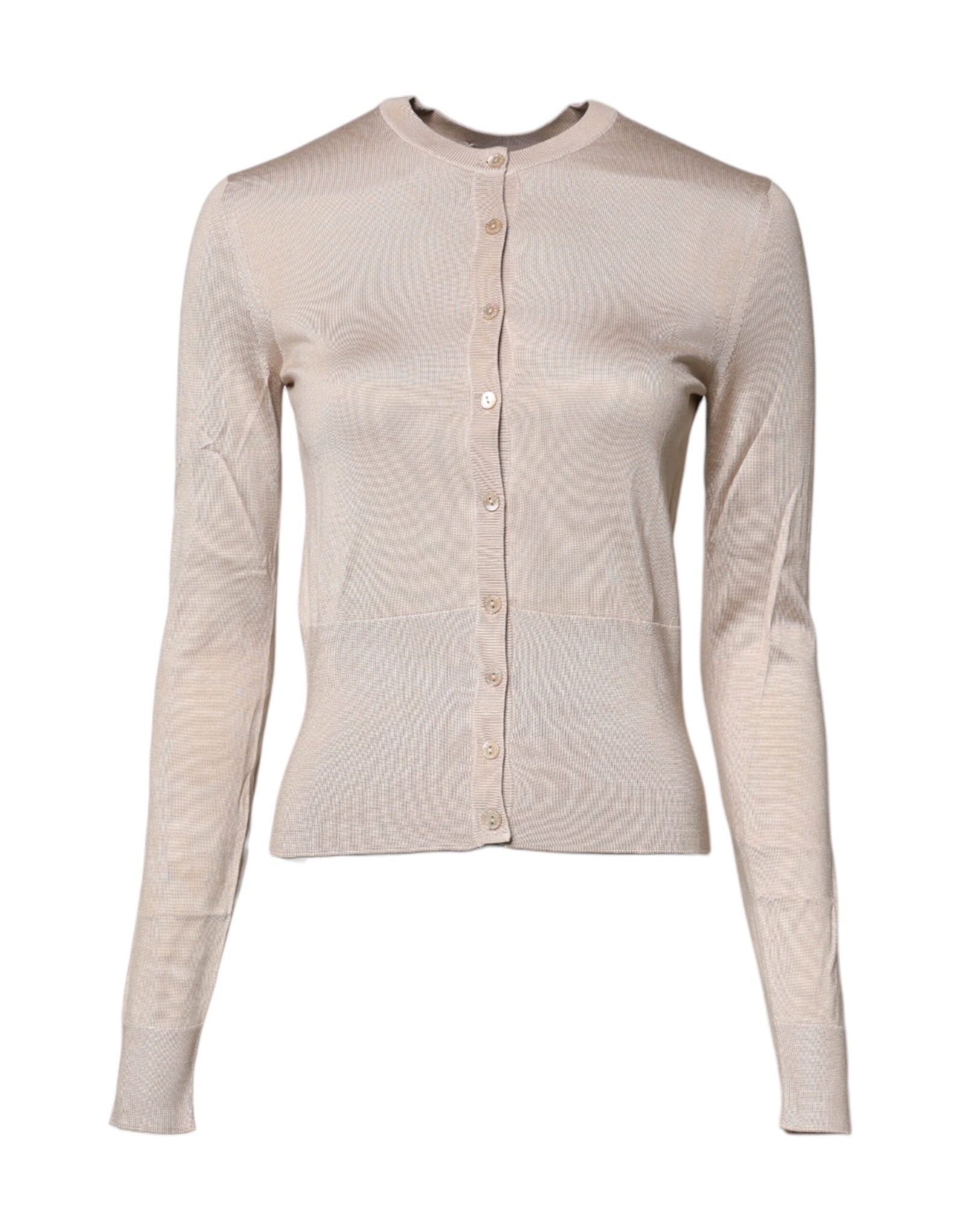 Dolce & Gabbana Beige Silk Button Down Cardigan Sweater