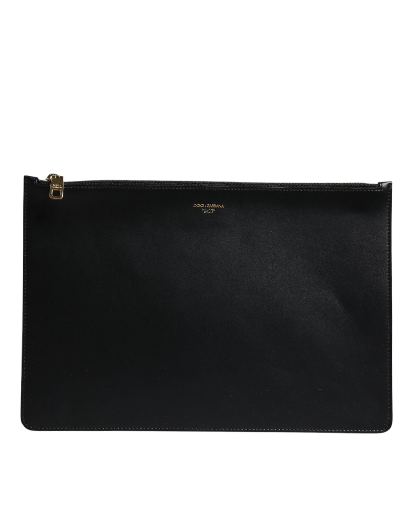 Dolce & Gabbana Black Solid Leather DG Logo Clutch Zip Pouch Bag