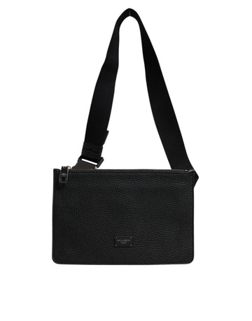 Dolce & Gabbana Black Leather Logo Plaque Purse Fanny Pack Bag