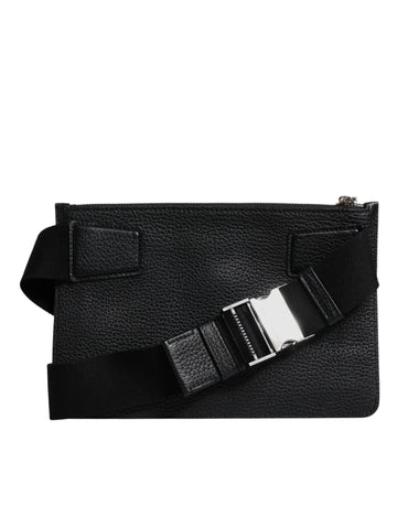 Dolce & Gabbana Black Leather Logo Plaque Purse Fanny Pack Bag