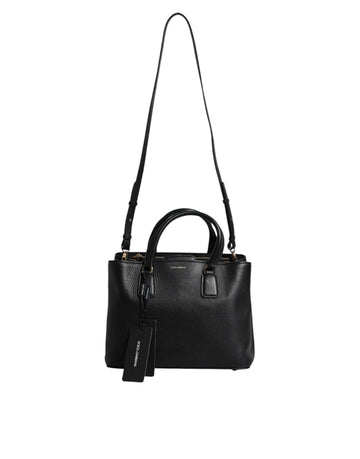 Dolce & Gabbana Black Calf Leather Logo Plaque Shoulder Handbag Bag
