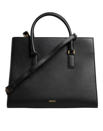 Versace Black Large Leather Top Handle Shoulder Crossbody Bag