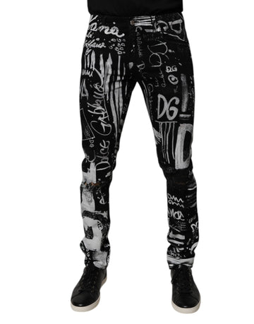 Dolce & Gabbana Black Cotton Logo Print Skinny Denim Jeans