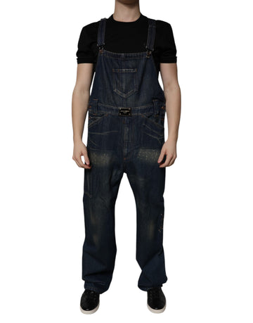Dolce & Gabbana Dark Blue Cotton Men Jumpsuit Denim Jeans
