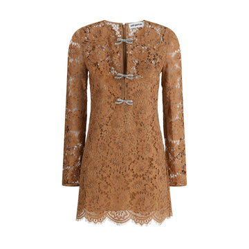Self-Portrait Tan Lace Bow Mini Dress