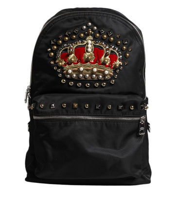 Dolce & Gabbana Black Nylon DG Crown Embellished Backpack VULCANO Bag
