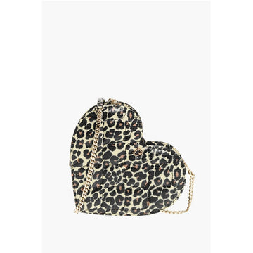 Dsquared² Animal Patterned Leather Heart-shaped Clutch