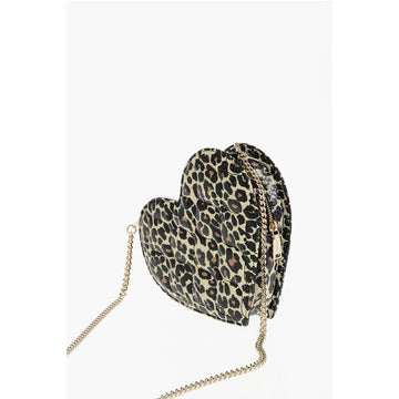 Dsquared² Animal Patterned Leather Heart-shaped Clutch