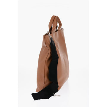 Jil Sander Textured Leather Tote Bag with Tape Shoulder Strap