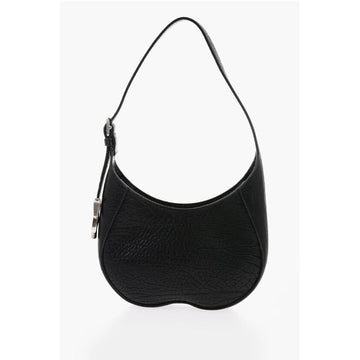 Burberry Textured Leather CHESS BAGUETTE Shoulder Bag with Silver-Ton