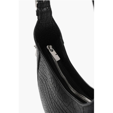 Burberry Textured Leather CHESS BAGUETTE Shoulder Bag with Silver-Ton