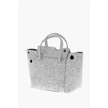Off-White Marble Effect Leather BURROW Tote Bag