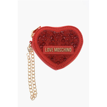 Moschino LOVE Heart-Shaped Coin Purse Embellished with Rhinestones