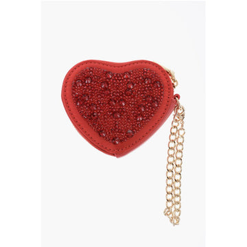 Moschino LOVE Heart-Shaped Coin Purse Embellished with Rhinestones