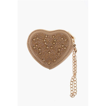 Moschino LOVE Heart-Shaped Coin Purse Embellished with Rhinestones