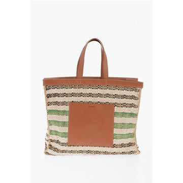 Jil Sander Raffia Tote Bag With Leather Details