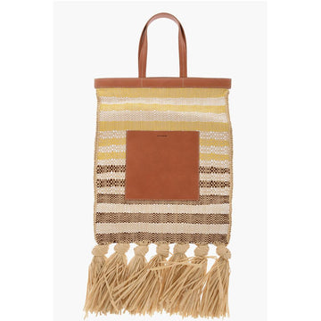 Jil Sander Raffia SUNFLOWER Tote Bag With Leather Details