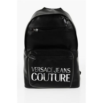 Versace JEANS COUTURE Textured Faux Leather Backpack with Silver-Ton