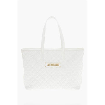 Moschino LOVE Quilted Faux Leather Tote Bag with Metal Logo