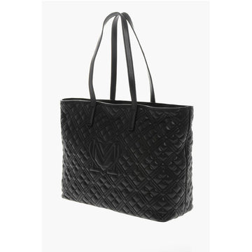 Moschino LOVE Quilted Faux Leather Tote Bag with Metal Logo