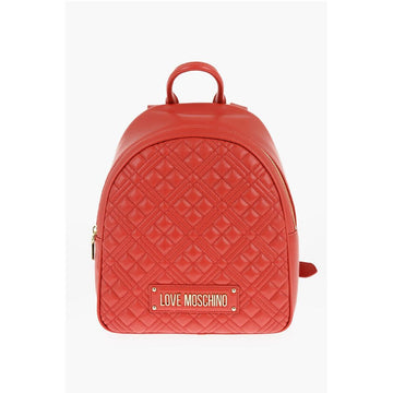 Moschino LOVE Quilted Faux Leather Backpack with Golden Logo