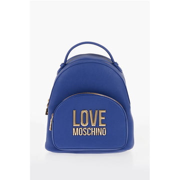 Moschino LOVE Solid Color Faux Leather Backpack with Golden Logo