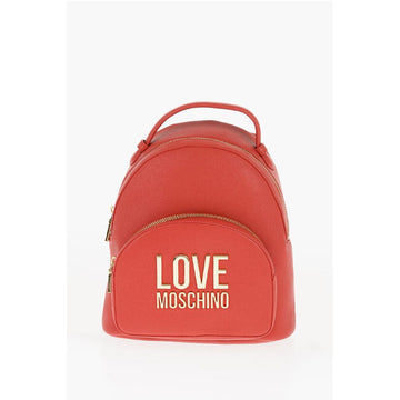Moschino LOVE Solid Color Faux Leather Backpack with Golden Logo