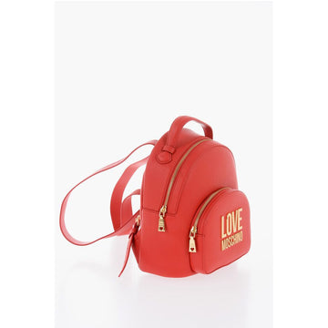 Moschino LOVE Faux Leather Backpack with with Golden Logo-Plaque