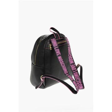 Moschino LOVE Logoed Shoulder Strap Faux Leather SAFETY Backpack