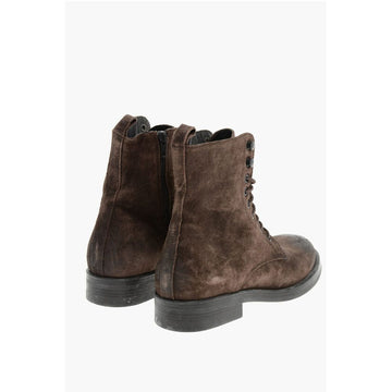 Corneliani Solid Color Suede Ankle Boots with Side Zip