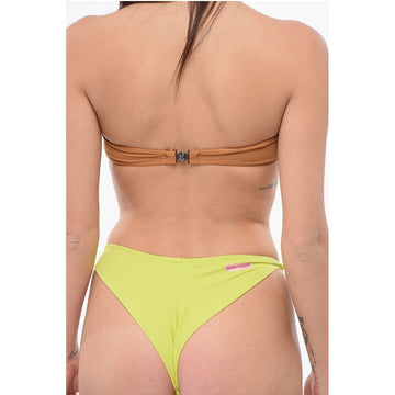 Karl Lagerfeld Solid Color Bandeau Bikini Top with Printed Contrasting Logo